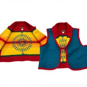 Vintage Pendleton Reversible Southwest Striped Wool Blanket Vest | L (Unisex)